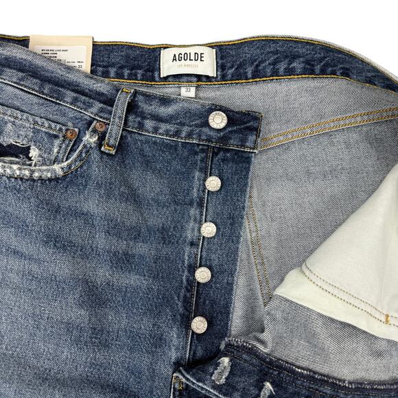 NWT AGOLDE 90s Frayed Hem Cut Denim Short In Precision Size 33 - Picture 5 of 7